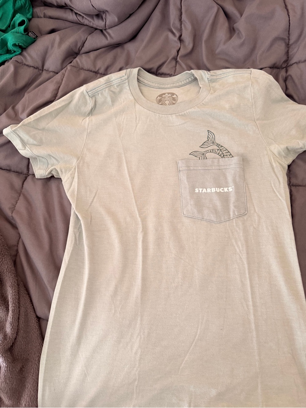 Starbucks Sage Green Crewneck Tee with Logo Print